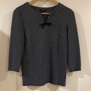 Talbots Navy and White Textured Knit Top